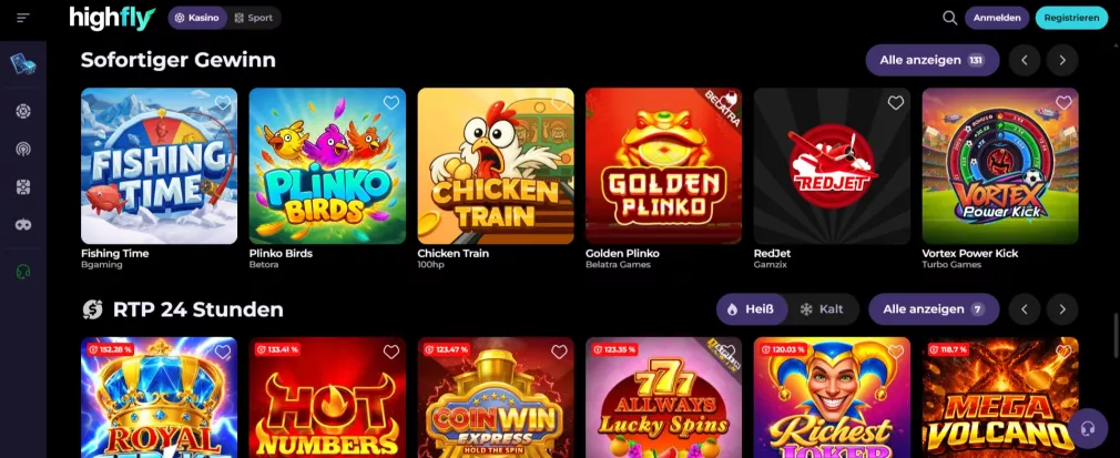 Highfly Casino Bonus 255% bis 3000 Euro und 250 Freispiele